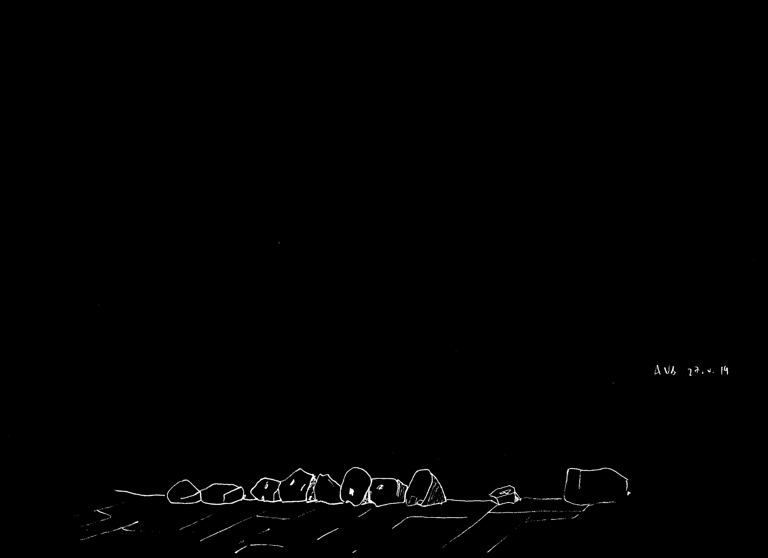black and white drawing of landscape