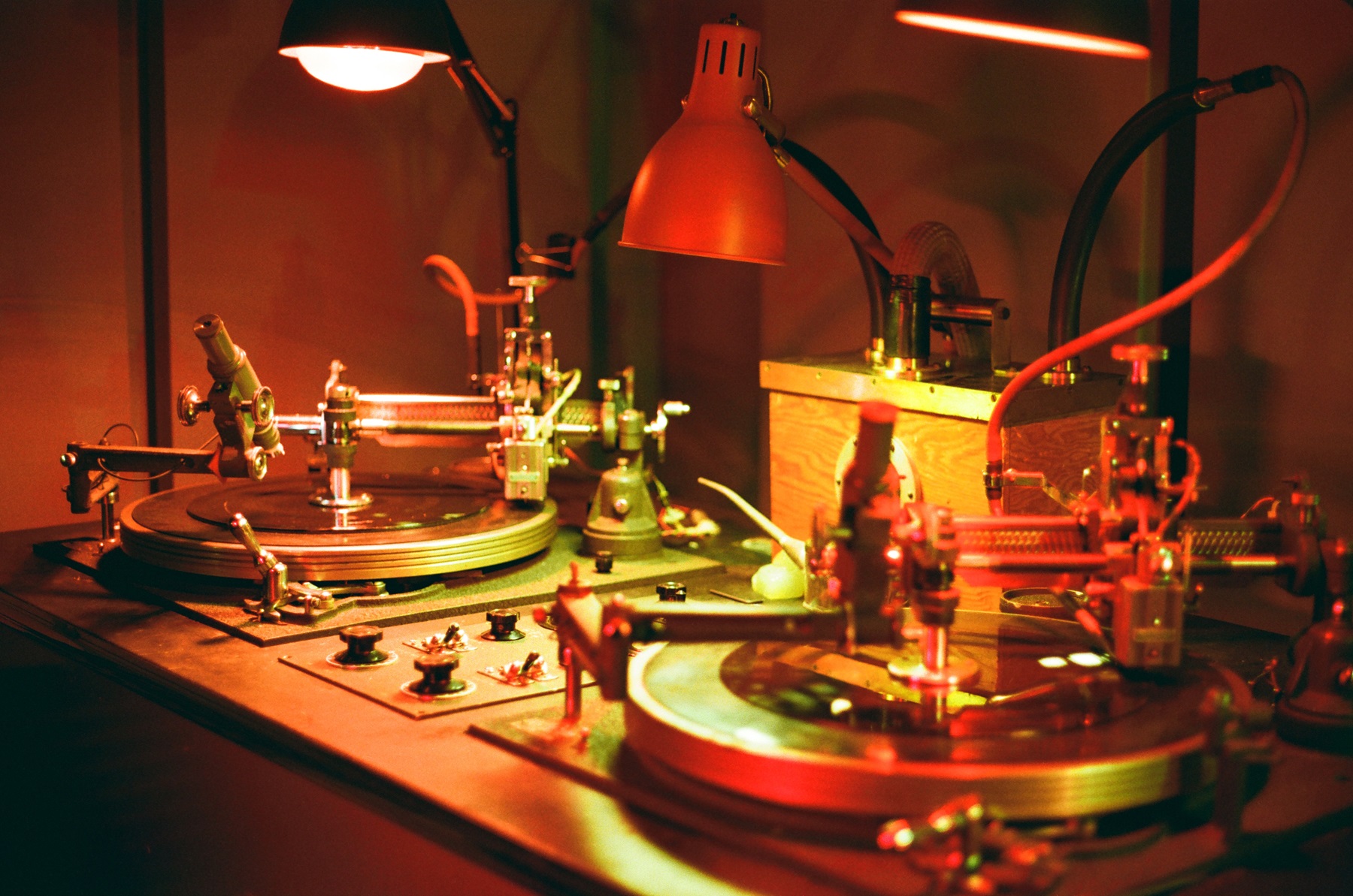 Equipment for lathe cutting vinyl records.